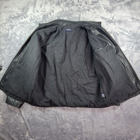 Brooks Brothers Leather Jacket Men L Black Wool Lined Collared Sport - Picture 3 of 6